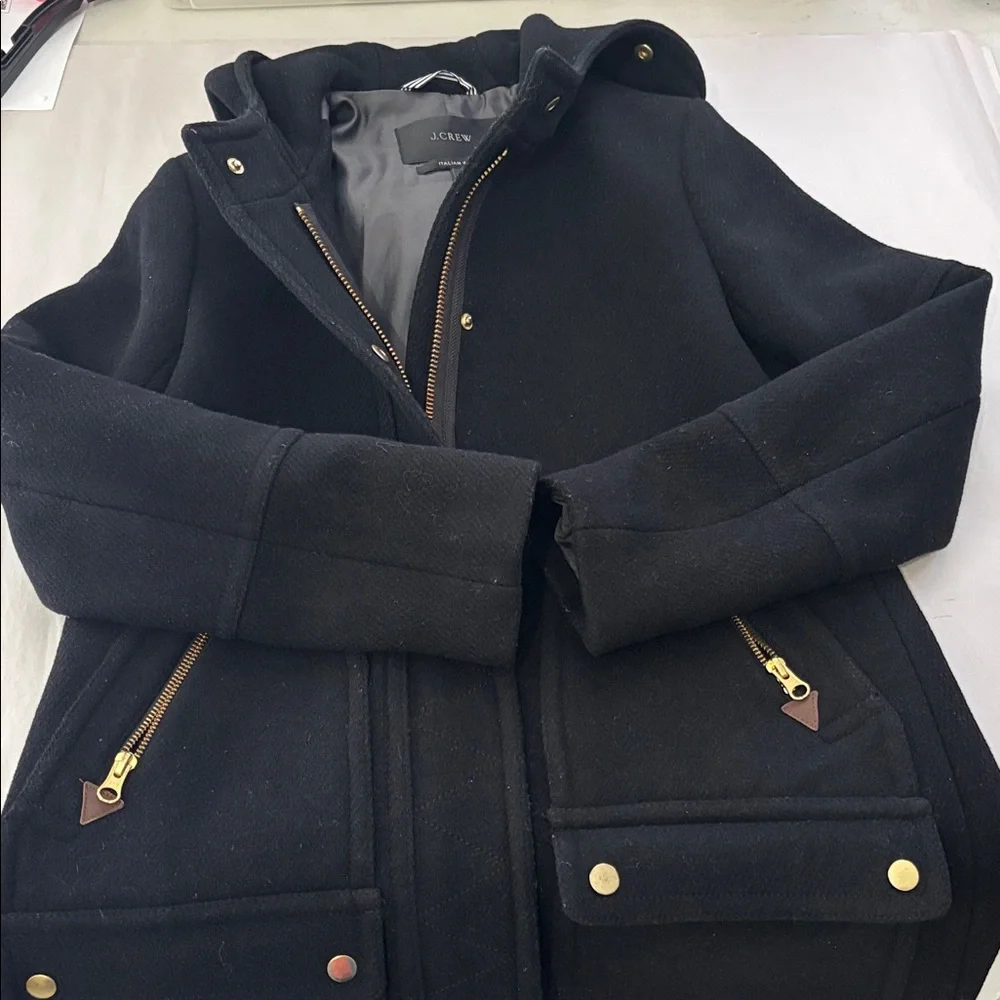 J. Crew Chateau Parka Italian Stadium Cloth Wool Black Women's Coat Size‎ 00